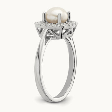 June Birthstone Freshwater Cultured Pearl Halo Ring, 0.25 ct tw Lab-Grown Diamond