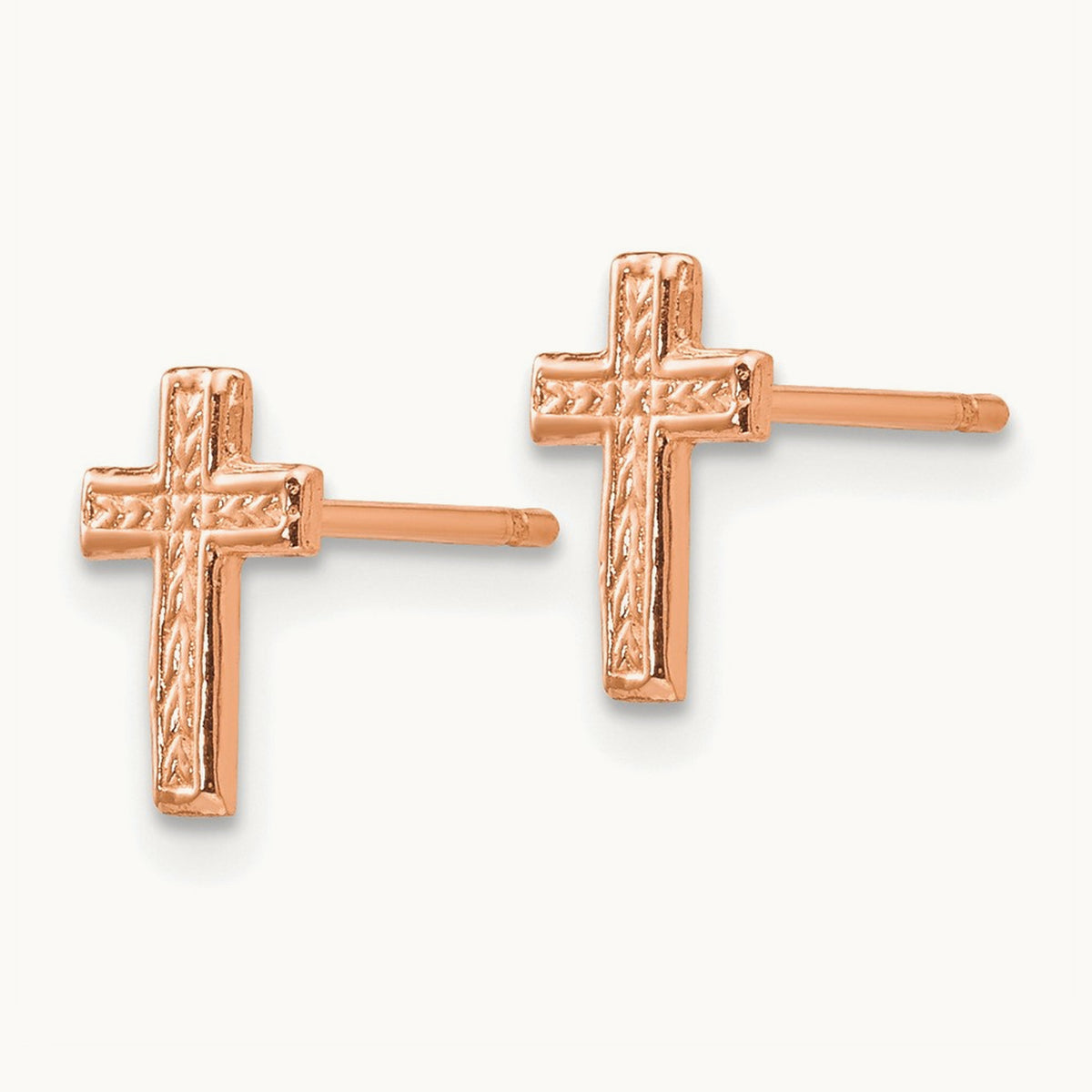Polished Cross Post Earrings — 14K Rose Gold, 8.35mm