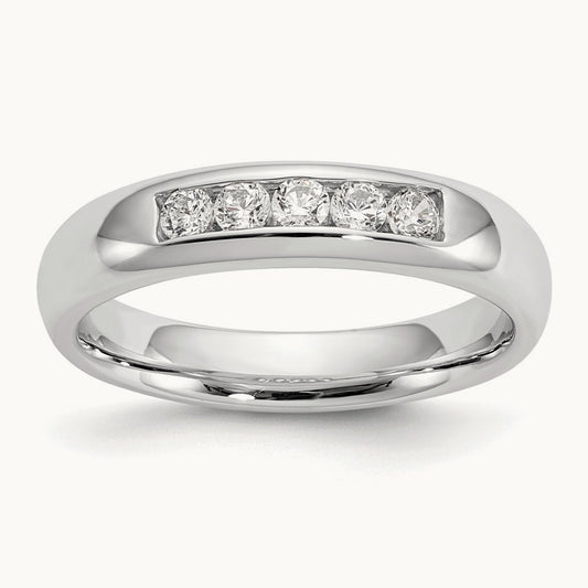 5-Stone Diamond Channel Band, 14K White Gold