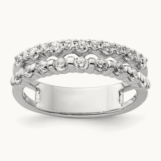 Polished Diamond Double Band Fashion Ring, 14K White Gold