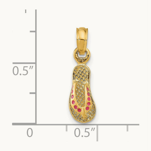 3D W/ Pink Enamel Single Flip-Flop Charm, 14K