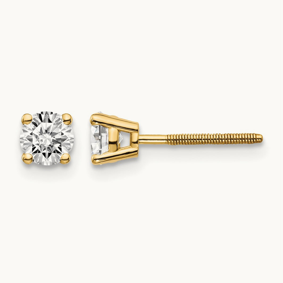 Diamond Stud Thread on/off Post Earrings — 14K Yellow Gold, 4.3mm