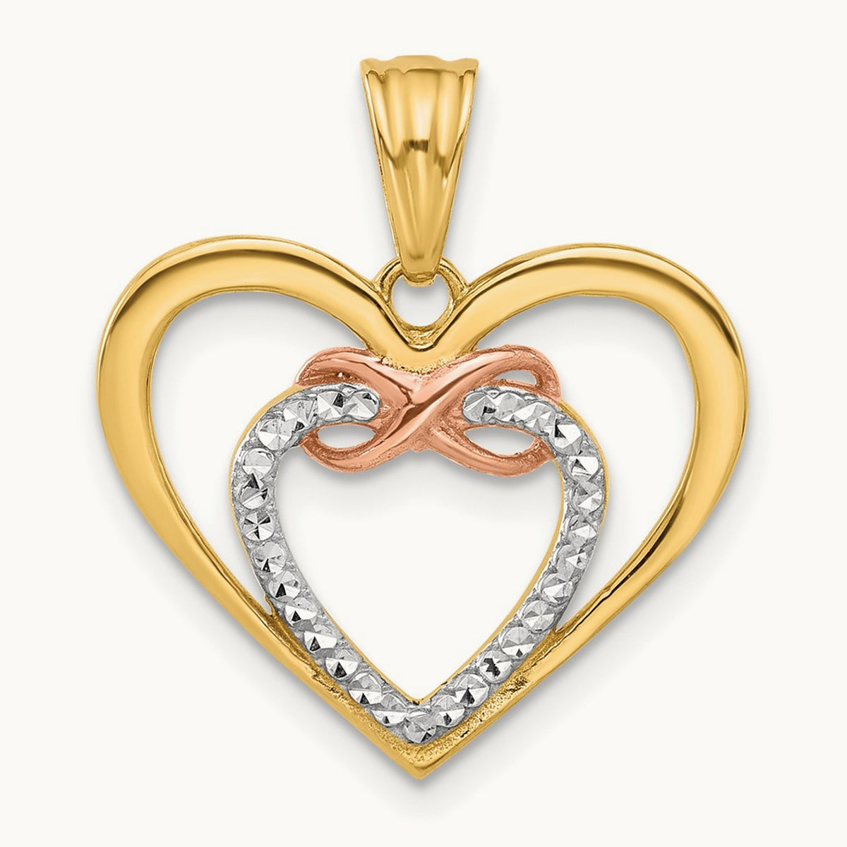 Diamond-cut Infinity Hearts Pendant, 14K Two-tone with White Rhodium