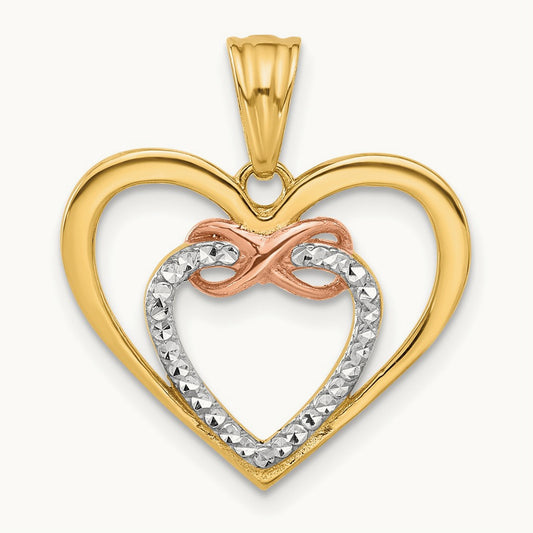 Diamond-cut Infinity Hearts Pendant, 14K Two-tone with White Rhodium