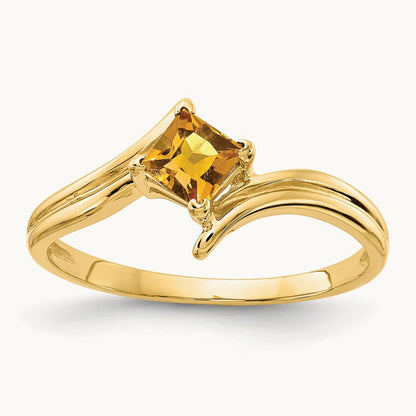 Princess Cut Citrine ring, 4mm, 14K