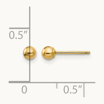 Polished Ball Post Earrings — 14K Yellow Gold, 3mm