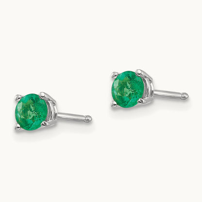 Emerald Earrings, 14K White Gold
