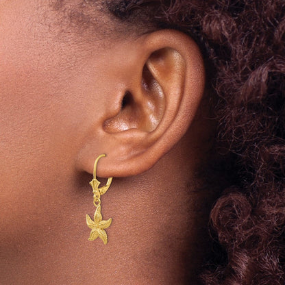 Starfish Leverback Earrings — 14K Yellow Gold