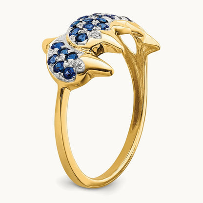 w/ Rhodium Diamond and Sapphire Dolphins Ring, 14K