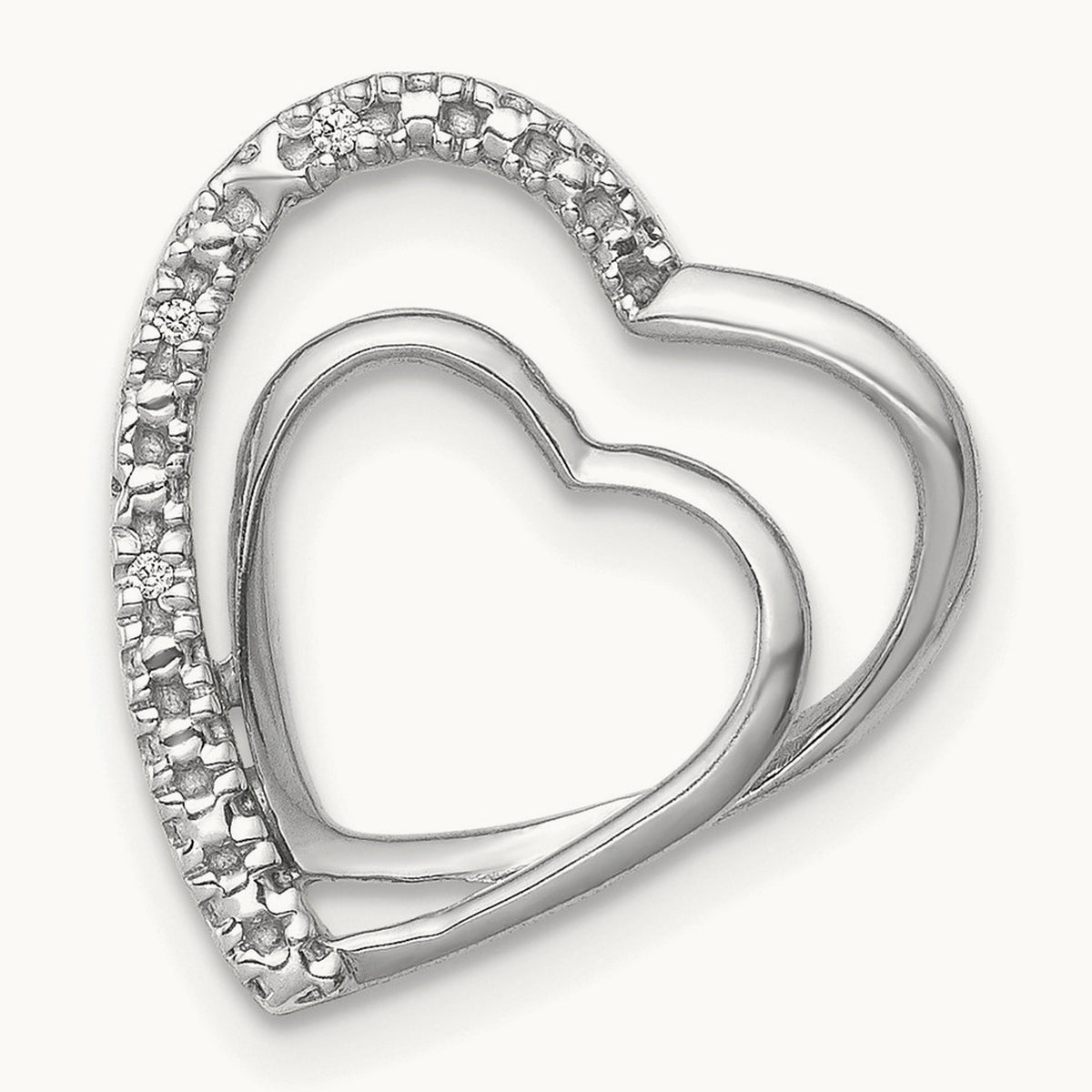 Diamond Double Heart Chain Slide — 14K White Gold