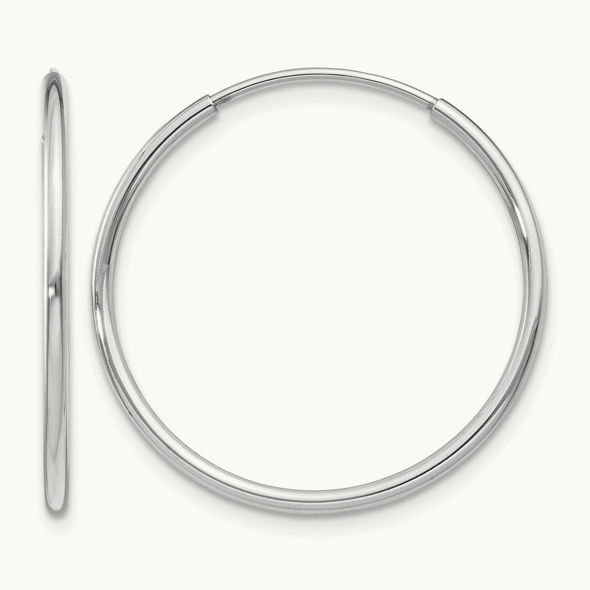 Polished Endless Tube Hoop Earrings, 1.20mm, 14K White Gold