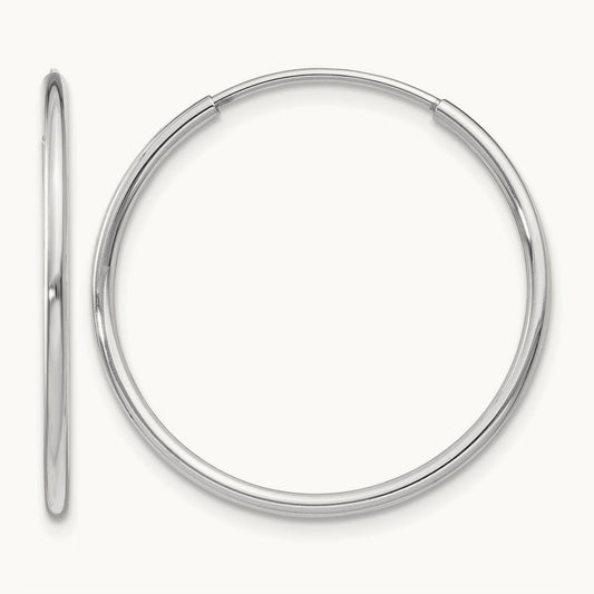 Polished Endless Tube Hoop Earrings, 1.20mm, 14K White Gold