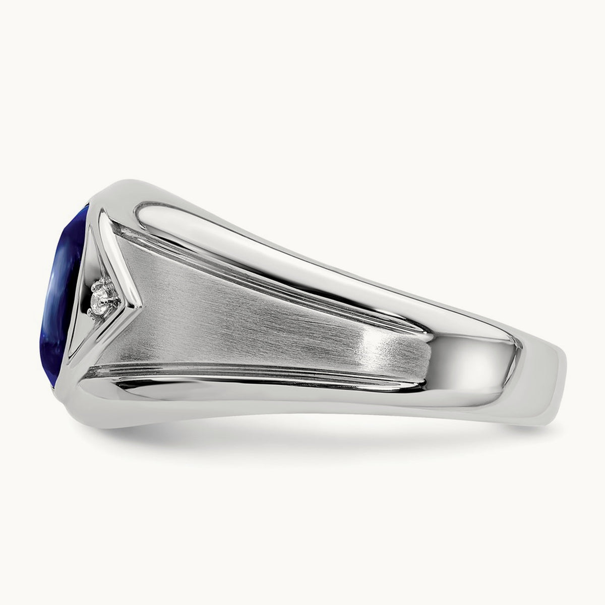 Created Sapphire and Diamond Mens Ring — 14K White Gold, 10