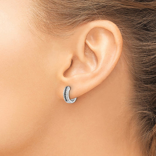 Black and White Diamond Hinged Hoop Earrings — 12mm