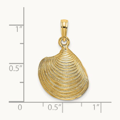 3-D Textured Clam Shell Charm, 14K