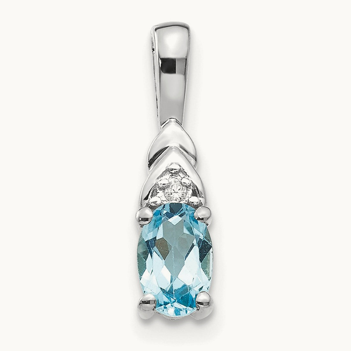 Blue Topaz and Diamond Pendant — 14K White Gold