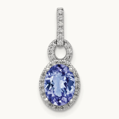Oval .95 Tanzanite and Diamond Pendant, 14K White Gold
