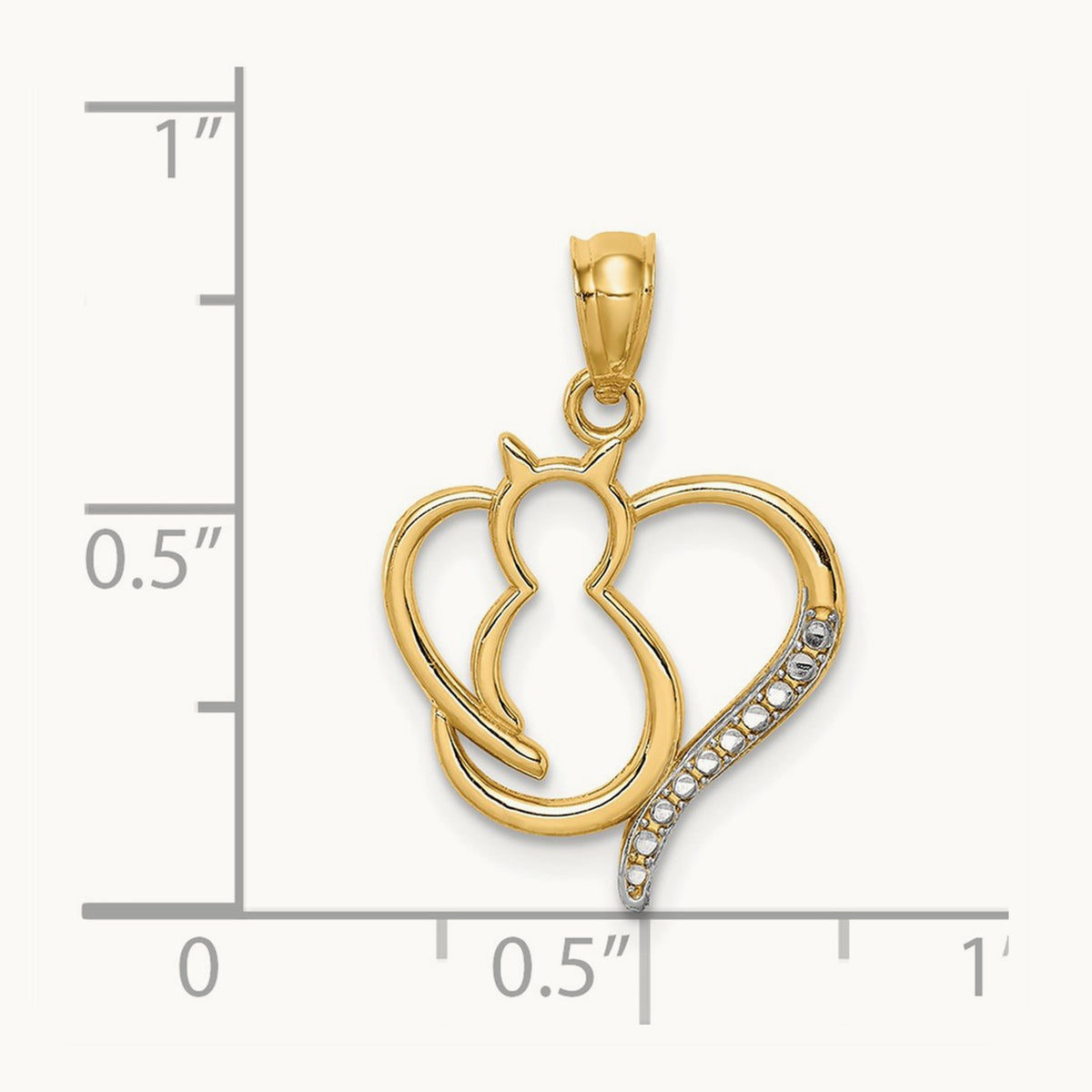 Rhodium Sitting Cat in a Heart Pendant, 14K White