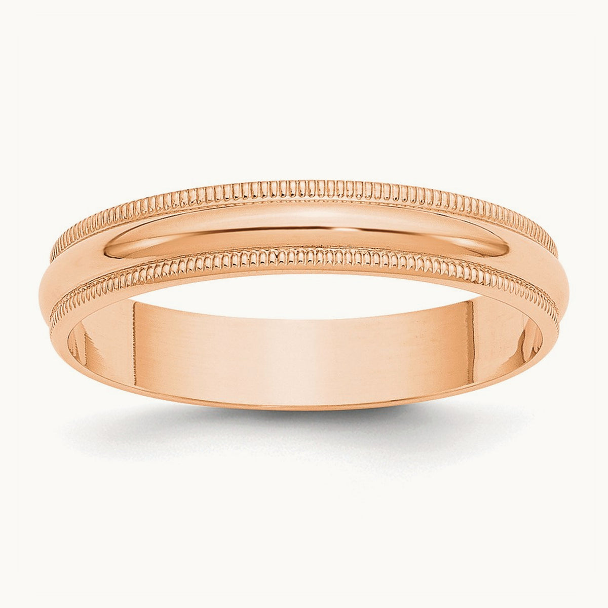 Lightweight Milgrain Half Round Band, 4mm, 10K Rose Gold