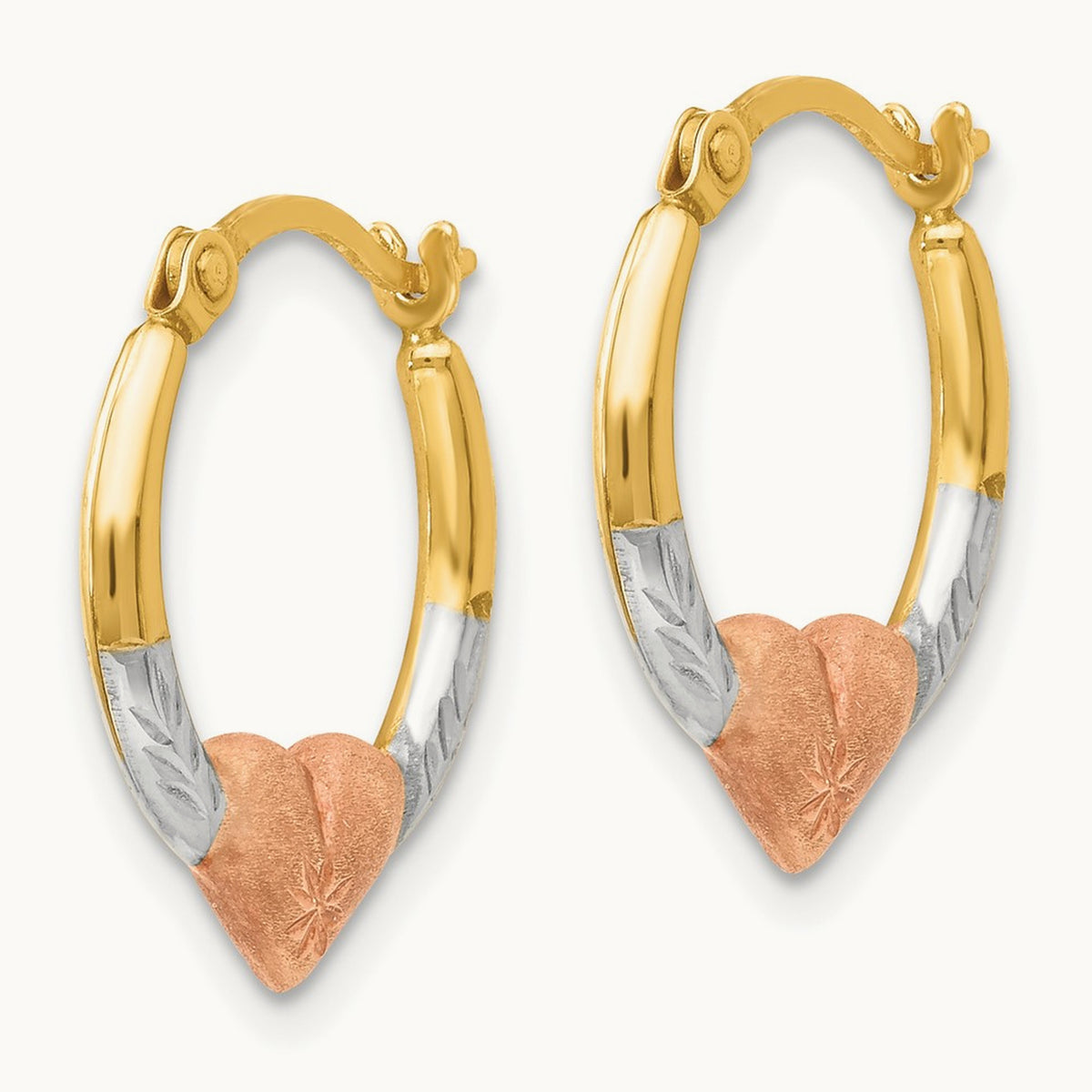 w/Rose and White Rhodium Madi K Heart Hoop Earrings, 14K