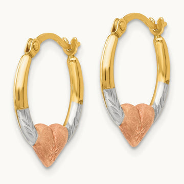 w/Rose and White Rhodium Madi K Heart Hoop Earrings, 14K