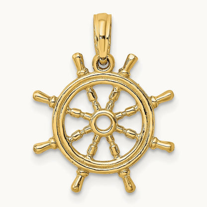3-D Ships Wheel Charm — 14K Yellow Gold
