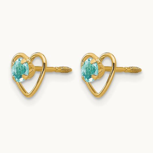 Madi K Genuine Aquamarine Birthstone Heart Earrings, 3mm, 14K