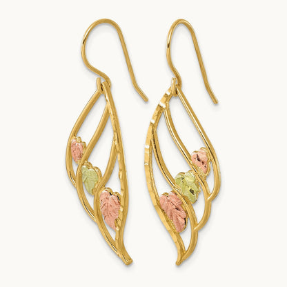 w/12k Accents Black Hills D/C Swirl Leaves Shepherd Hook Earrings, 10K