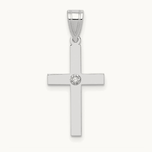 .01ct. Diamond Cross Pendant, 14K White Gold