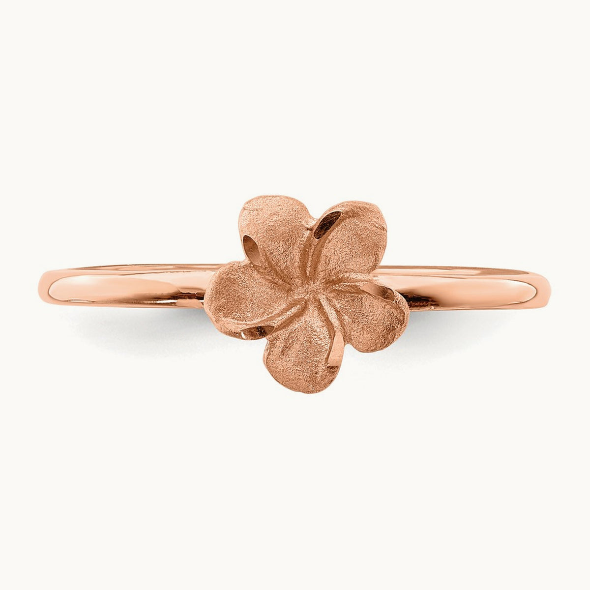 Brushed & Polished D/C Plumeria Ring, 14K Rose
