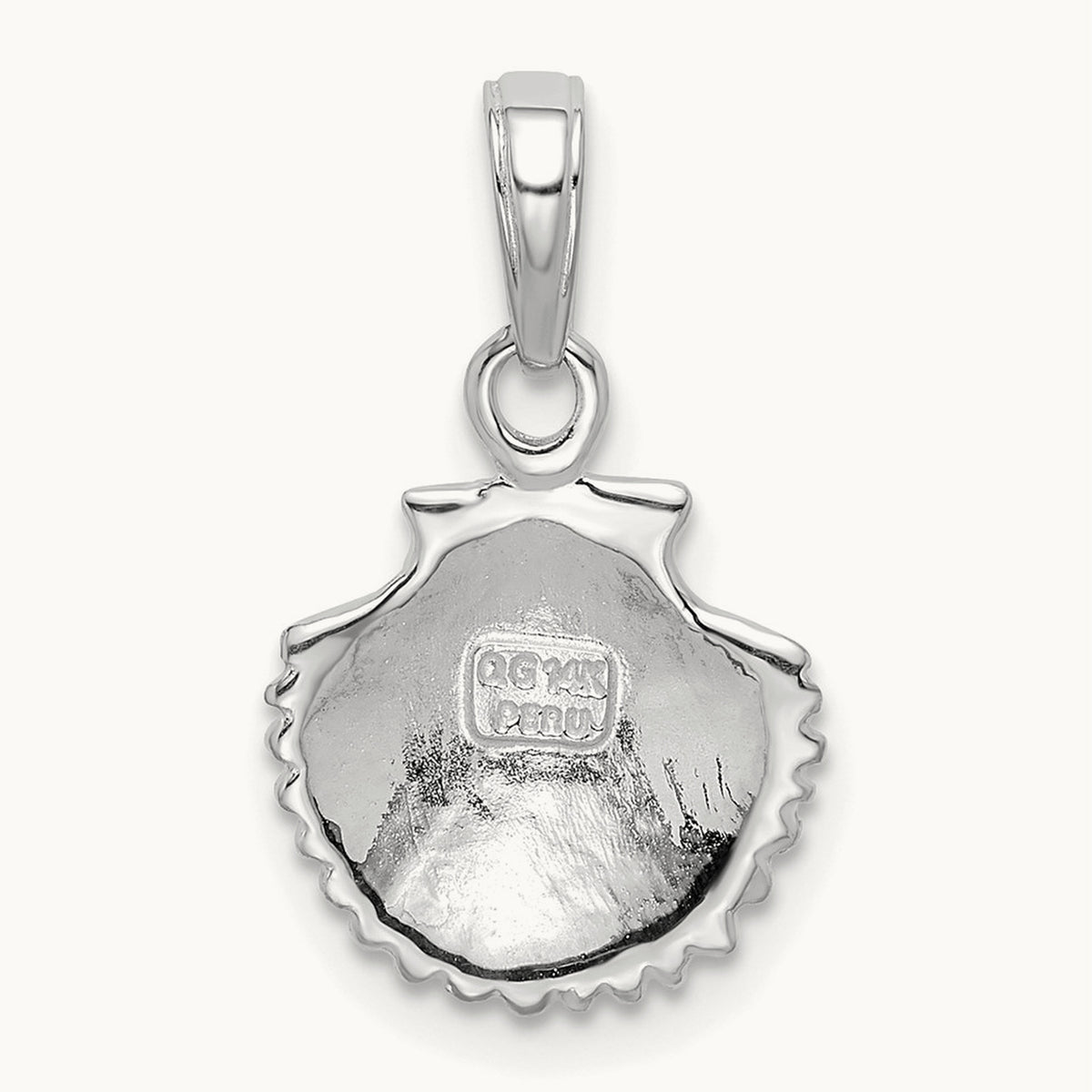 Scallop Shell Pendant, 15mm charm in 14K White Gold