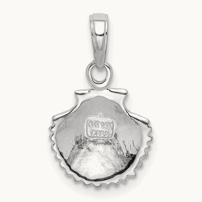 Scallop Shell Pendant, 15mm charm in 14K White Gold