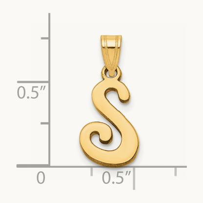 Script Letter S Initial Pendant, 14K Yellow Gold