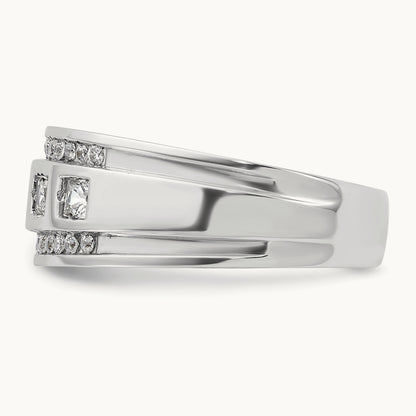 IBGoodman Men's Polish/Grooved Square Diamond 5-Stone Ring, 14K White Gold