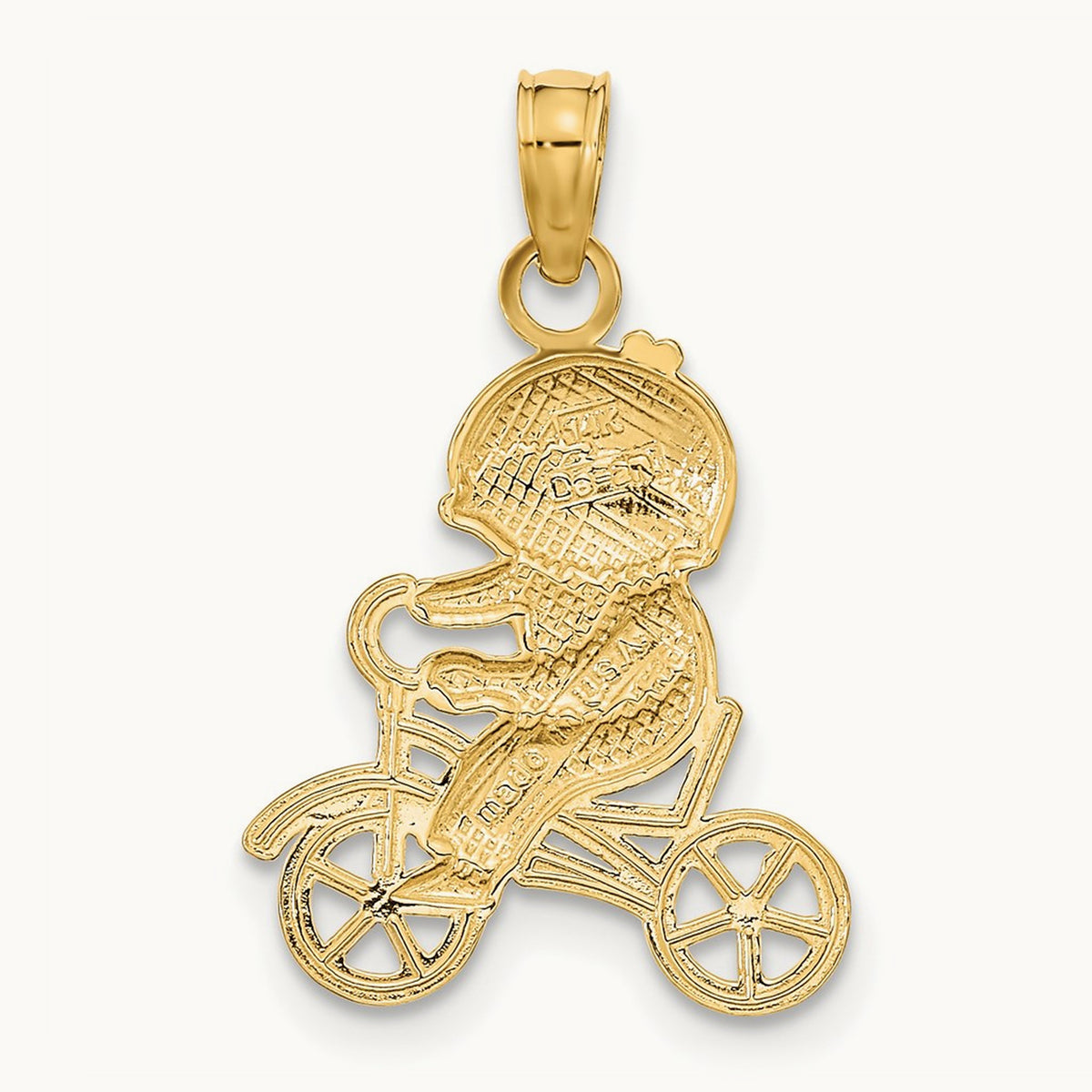 w/Rhodium Little Boy On Bicycle Charm, 14K