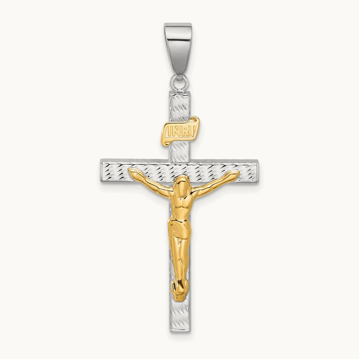 Polished and Diamond-cut Crucifix Pendant, 14K Two-tone