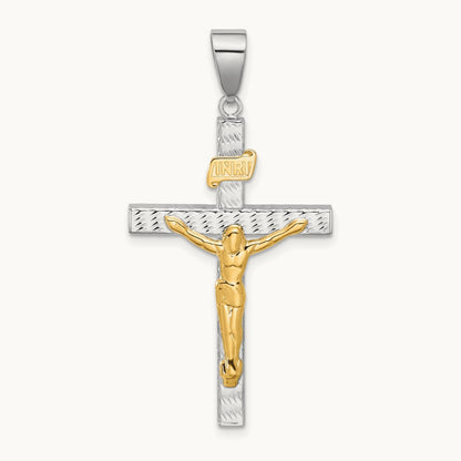 Polished and Diamond-cut Crucifix Pendant, 14K Two-tone