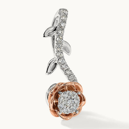 Rose with Stem Chain Slide, 0.25 ct tw Lab-Grown Diamond