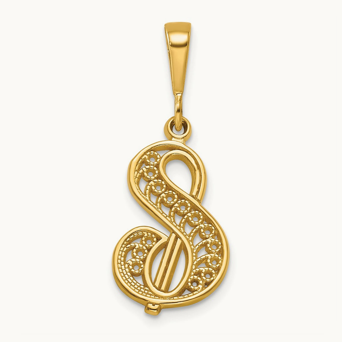 Polished Script Filigree Initial Pendant — S