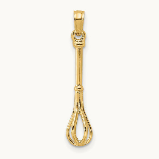 3-D Polished Whisk Charm, 14K