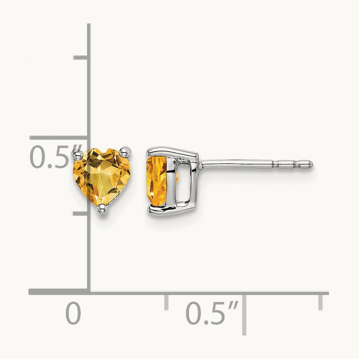 Heart Citrine Earrings, 14K White Gold