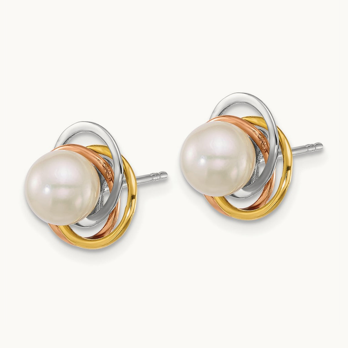 Tri-color 6- South Sea Saltwater Cultured Pearl Earrings, 7mm, 14K