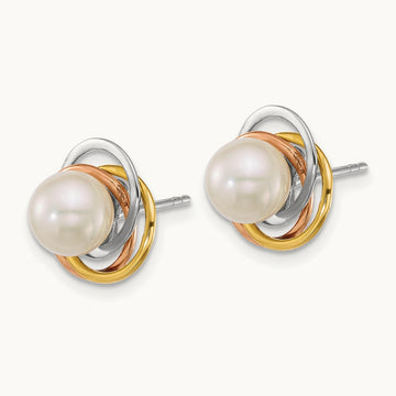 Tri-color 6- South Sea Saltwater Cultured Pearl Earrings, 7mm, 14K