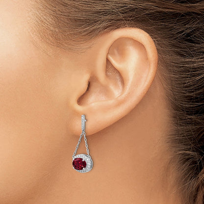 Oval Created Ruby and Diamond Dangle Earrings — photo set