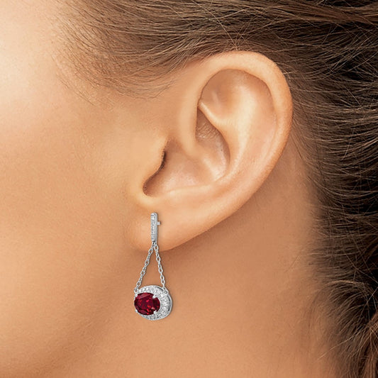 Oval Created Ruby and Diamond Dangle Earrings — photo set