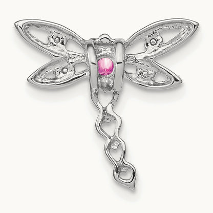 Cr. Pink Sapphire and Diamond Dragonfly Chain Slide, 14K White Gold