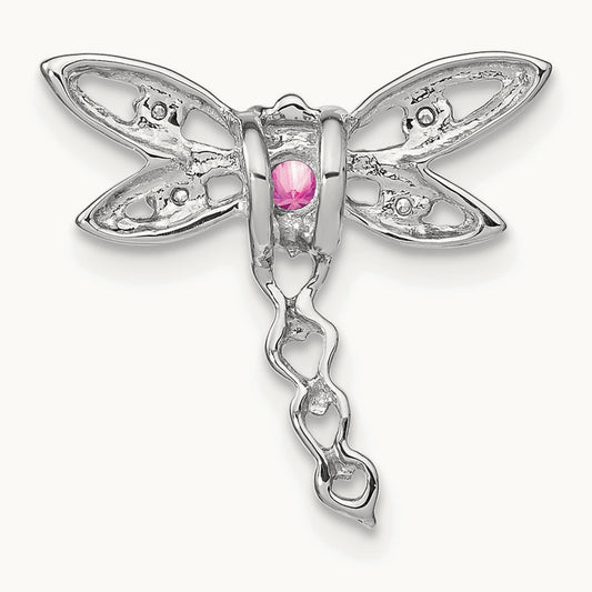 Cr. Pink Sapphire and Diamond Dragonfly Chain Slide, 14K White Gold