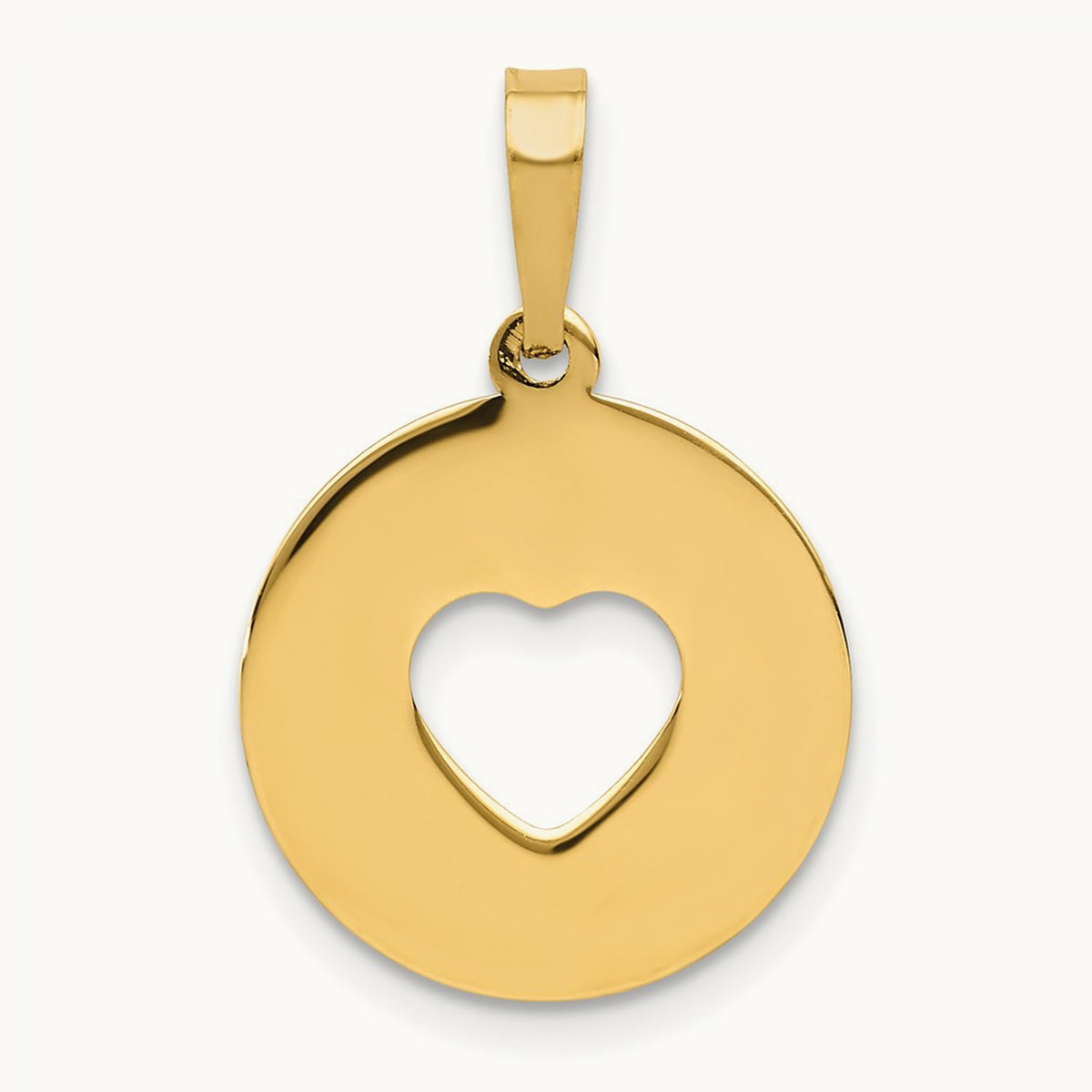 Polished Cut-out Heart Circle Disc Pendant, 14K
