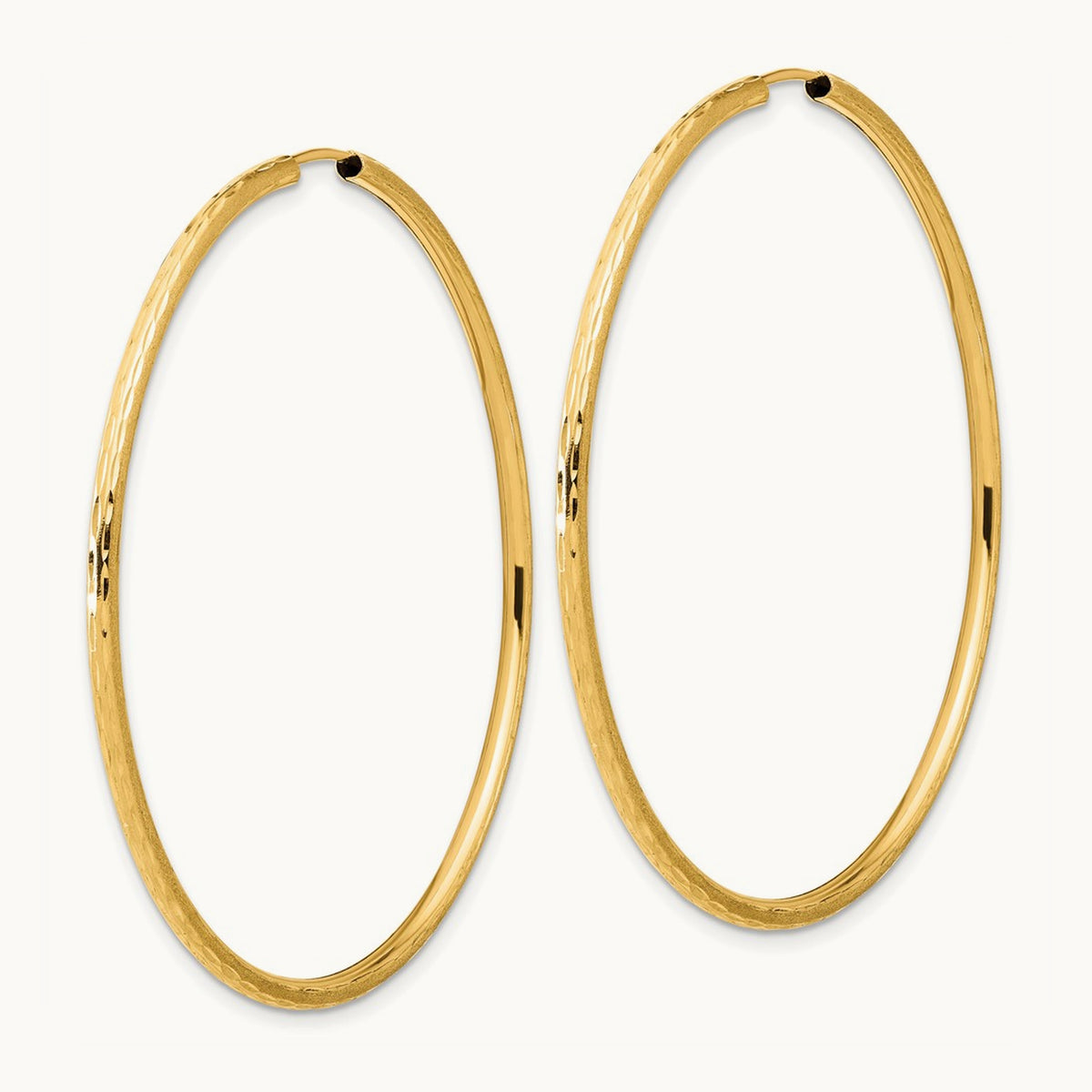 Polished and Satin Diamond-cut Endless Hoop Earrings — 14K Yellow Gold