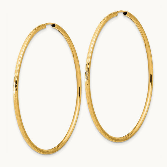 Polished and Satin Diamond-cut Endless Hoop Earrings — 14K Yellow Gold